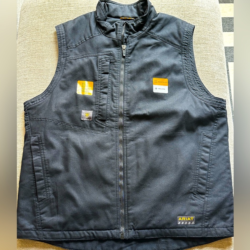 Ariat Men’s XL Rebar Vest – Black, Insulated, Washed Duracanvas
